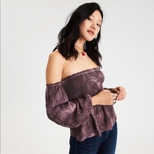 Purple Smocked Off-the-shoulder Tie Dye